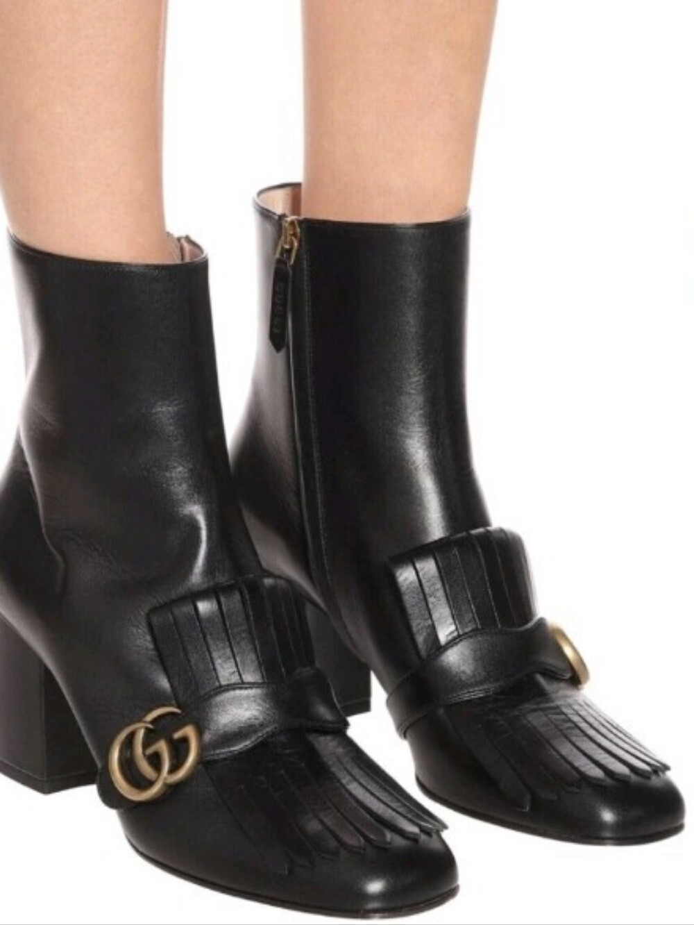 Gucci Marmont Gold GG Logo Black Leather Fringe Ankle Boots EU 38, US 7.5 - Picture 14 of 14